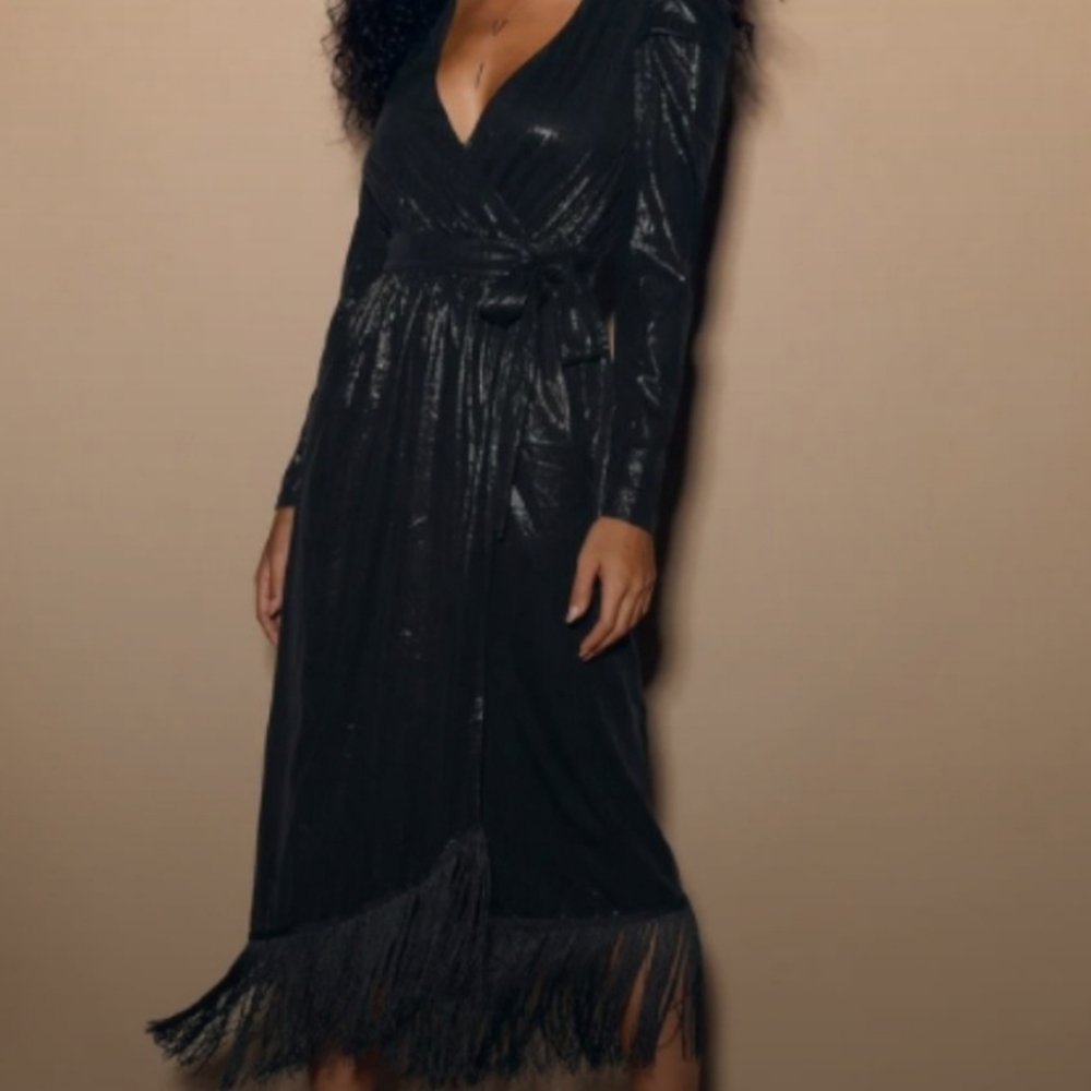 Lulu's Fringe Faux Wrap Dress